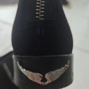 Zadig & Voltaire Black Suede Ankle Boot with Silver Wing Detail